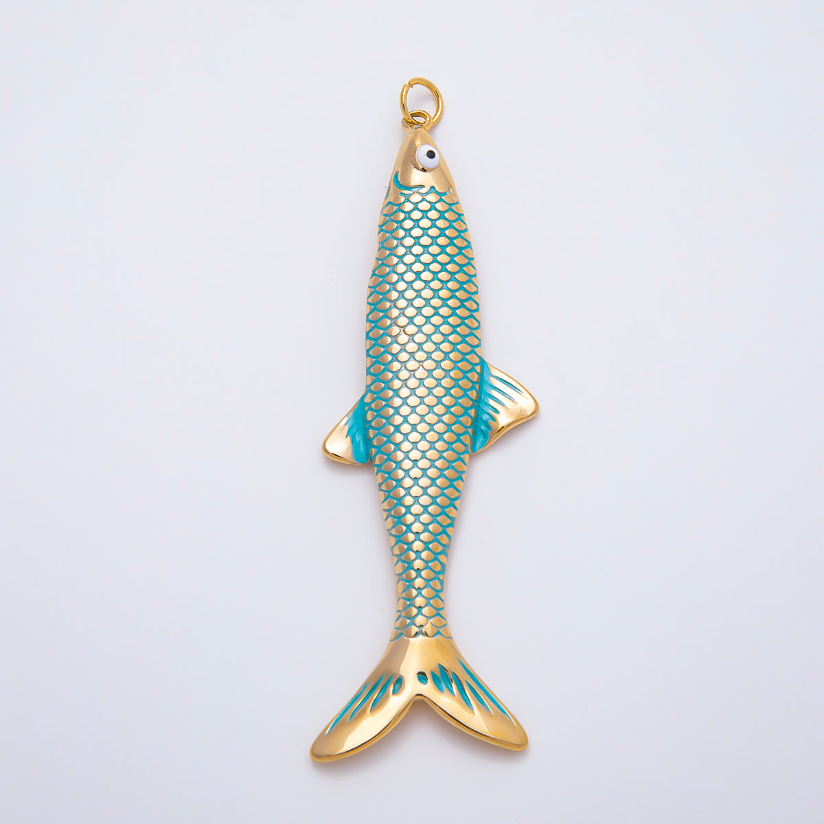 SUMMER PVD Stainless Steel 65mm Blue Enamel Scaled Fish Charm | Charms-01538