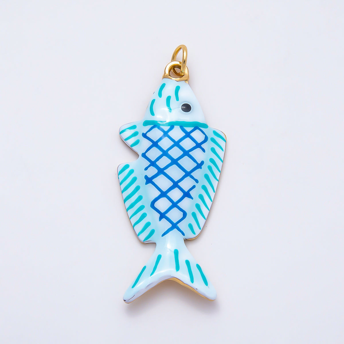 SUMMER PVD Stainless Steel 38mm Blue Enamel Fish Charm | Charms-01539