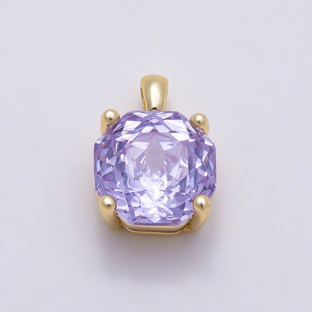 16K Gold Filled 11.5mm Purple, Clear, Pink CZ Prong Hexagon Round Pendant | Charms-01542 ~ Charms-01545