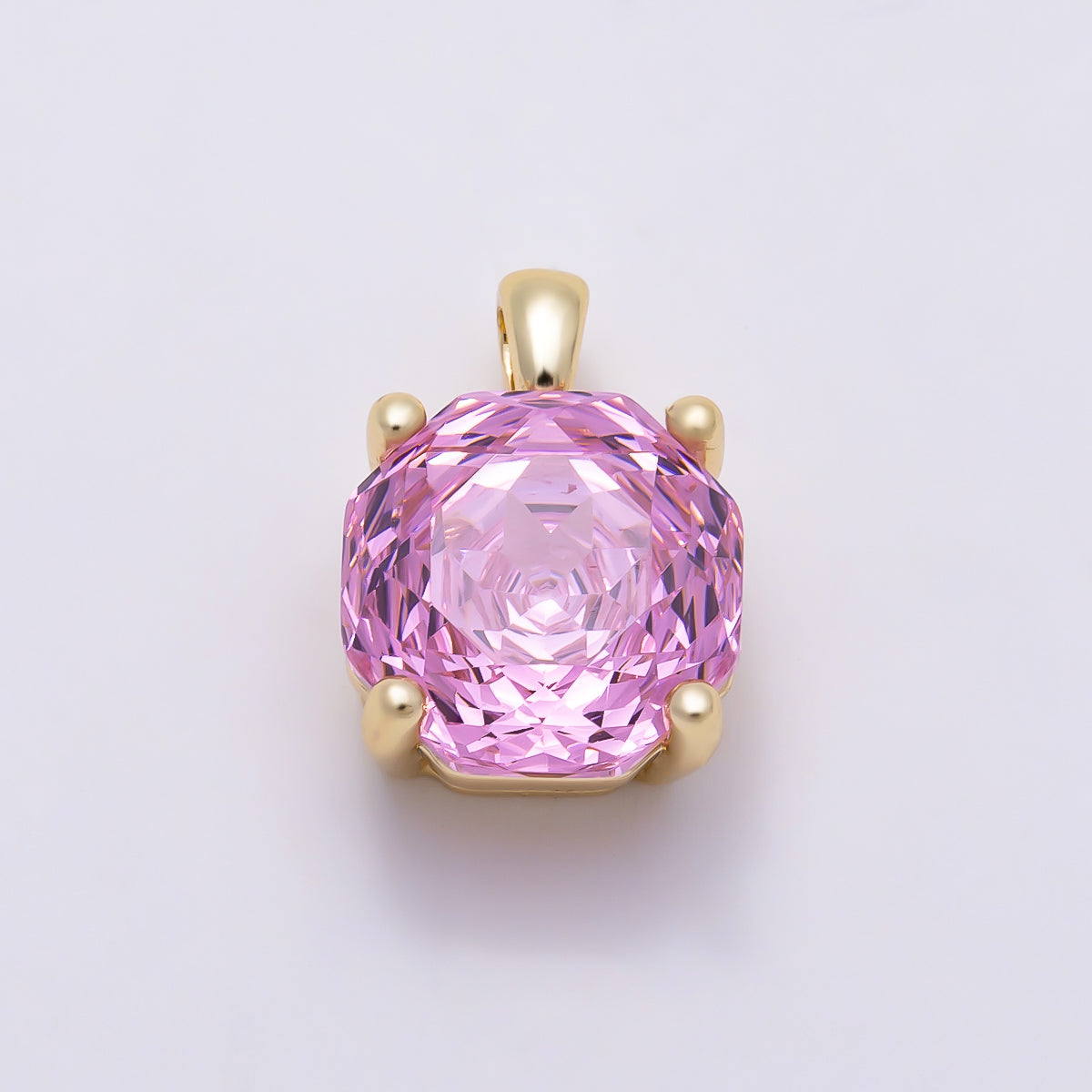 16K Gold Filled 11.5mm Purple, Clear, Pink CZ Prong Hexagon Round Pendant | Charms-01542 ~ Charms-01545