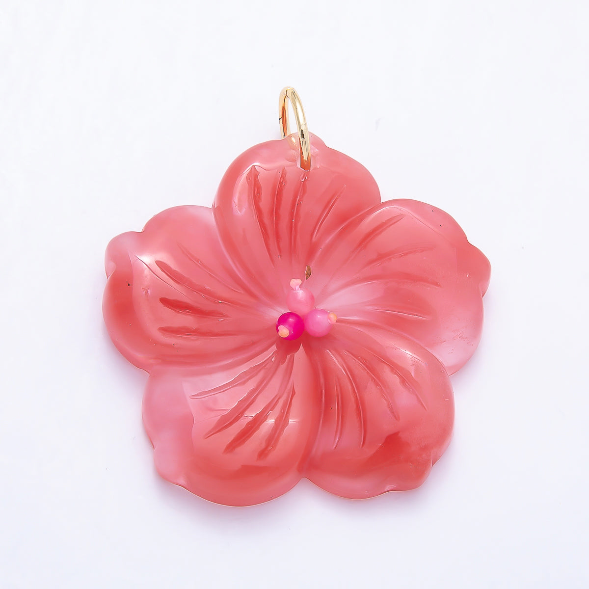 16K Gold Filled 50mm Carnelian, Aventurine, Tiger Eye, Turquoise, Rose Quartz Gemstone Flower Charm | Charms-01548 ~ Charms-01552
