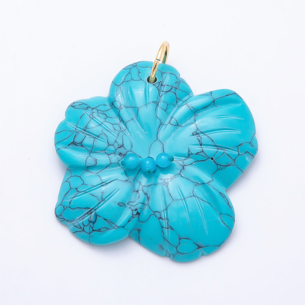 16K Gold Filled 50mm Carnelian, Aventurine, Tiger Eye, Turquoise, Rose Quartz Gemstone Flower Charm | Charms-01548 ~ Charms-01552