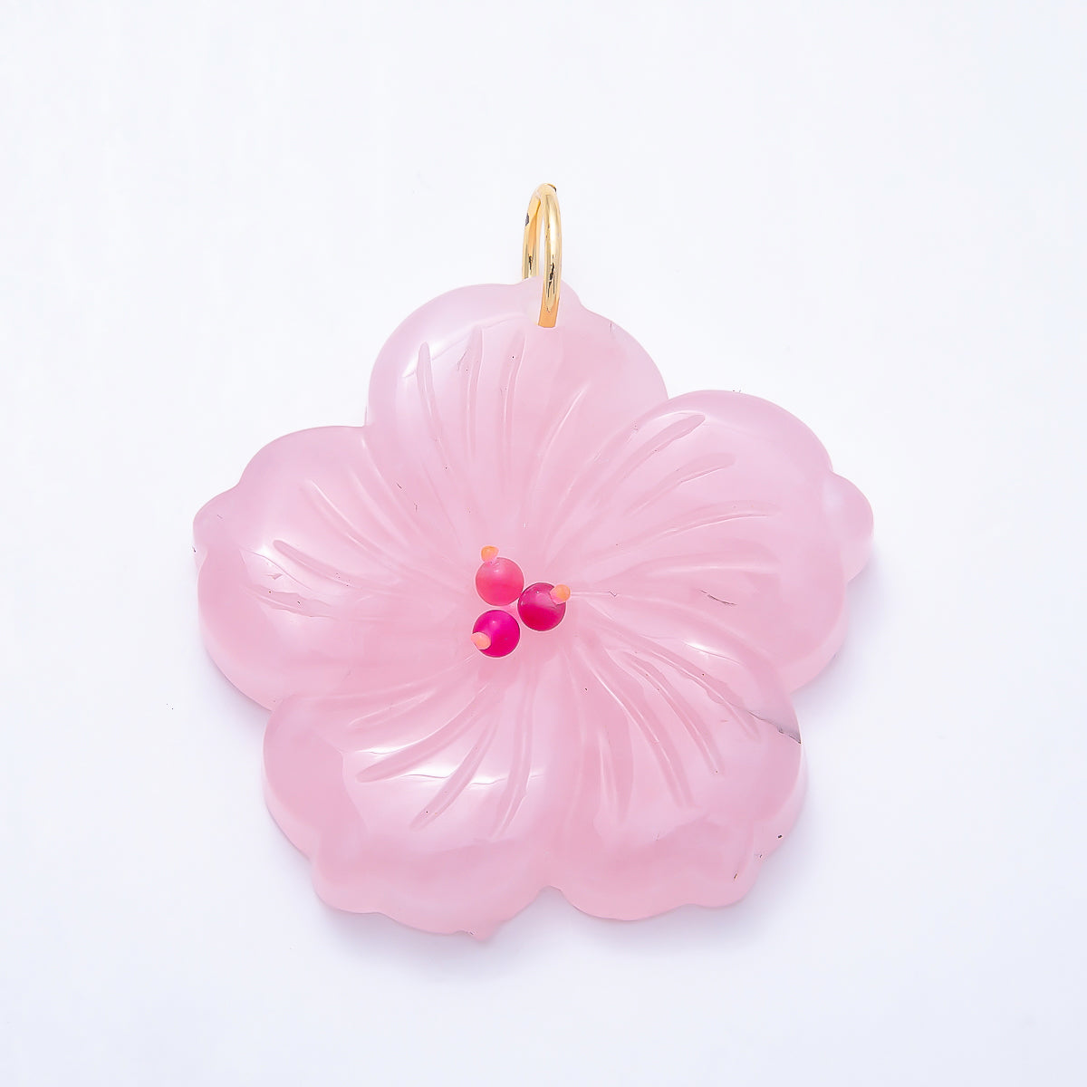 16K Gold Filled 50mm Carnelian, Aventurine, Tiger Eye, Turquoise, Rose Quartz Gemstone Flower Charm | Charms-01548 ~ Charms-01552