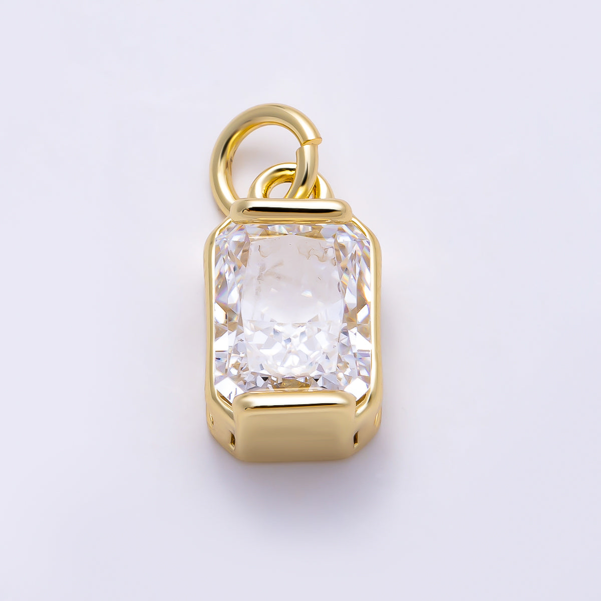 16K Gold Filled 12mm Clear CZ Baguette Lined Charm in Gold & Silver | Charms-01565 Charms-01566