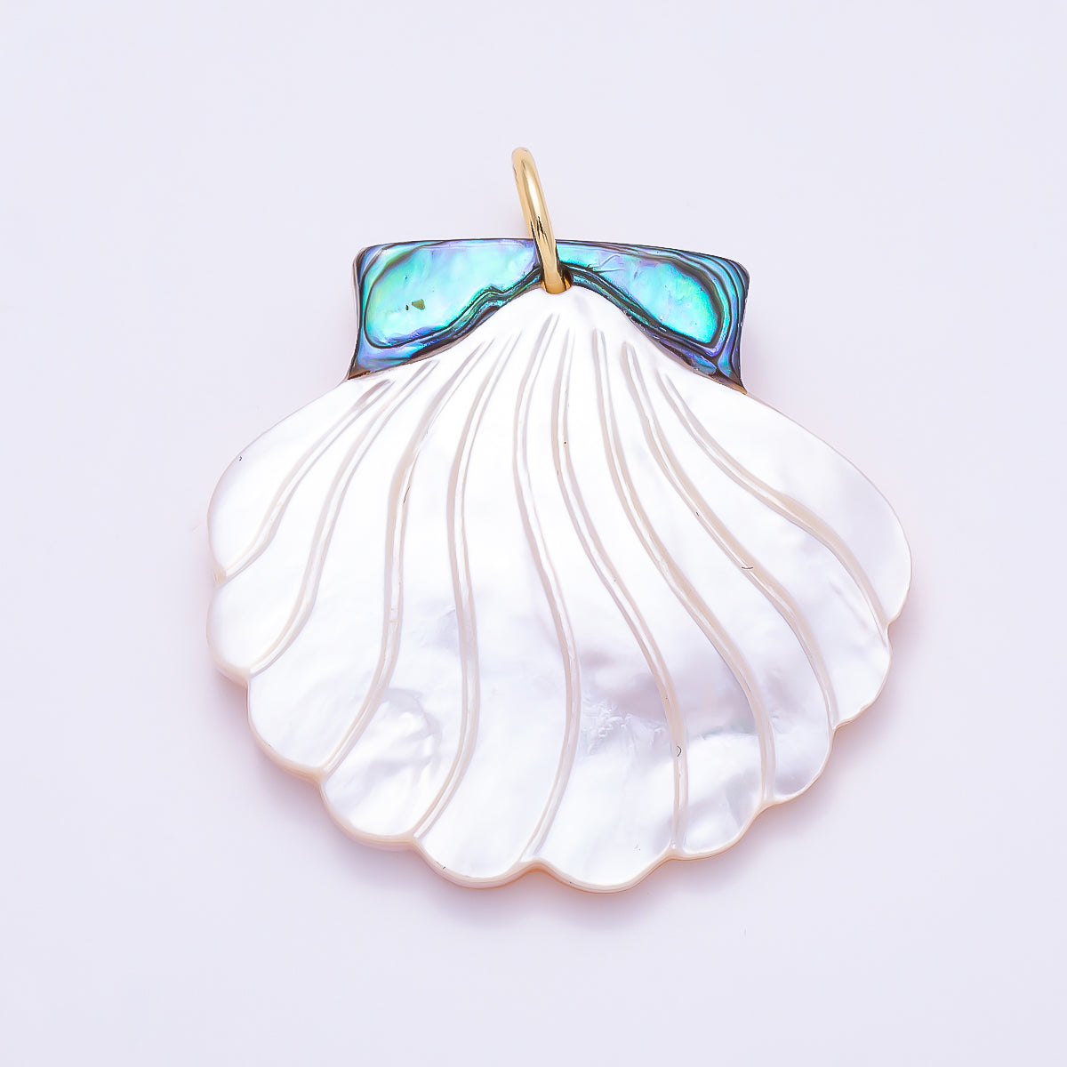 16K Gold Filled 40mm White Shell Pearl Abalone Sea Scallop Charm | Charms-01567
