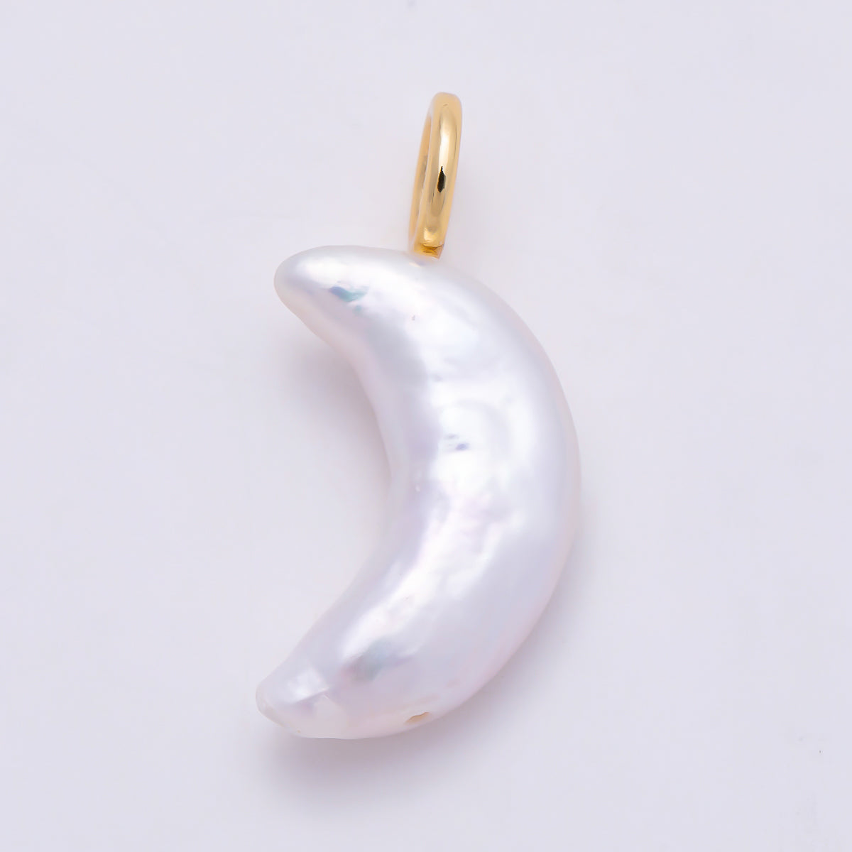 18K Gold Filled 25mm White Shell Pearl Celestial Crescent Moon Pendant | Charms-01569