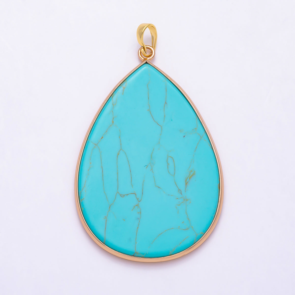 16K Gold Filled 55mm Turquoise Cabochon Natural Gemstone Teardrop Shaped Pendant | Charms-01571