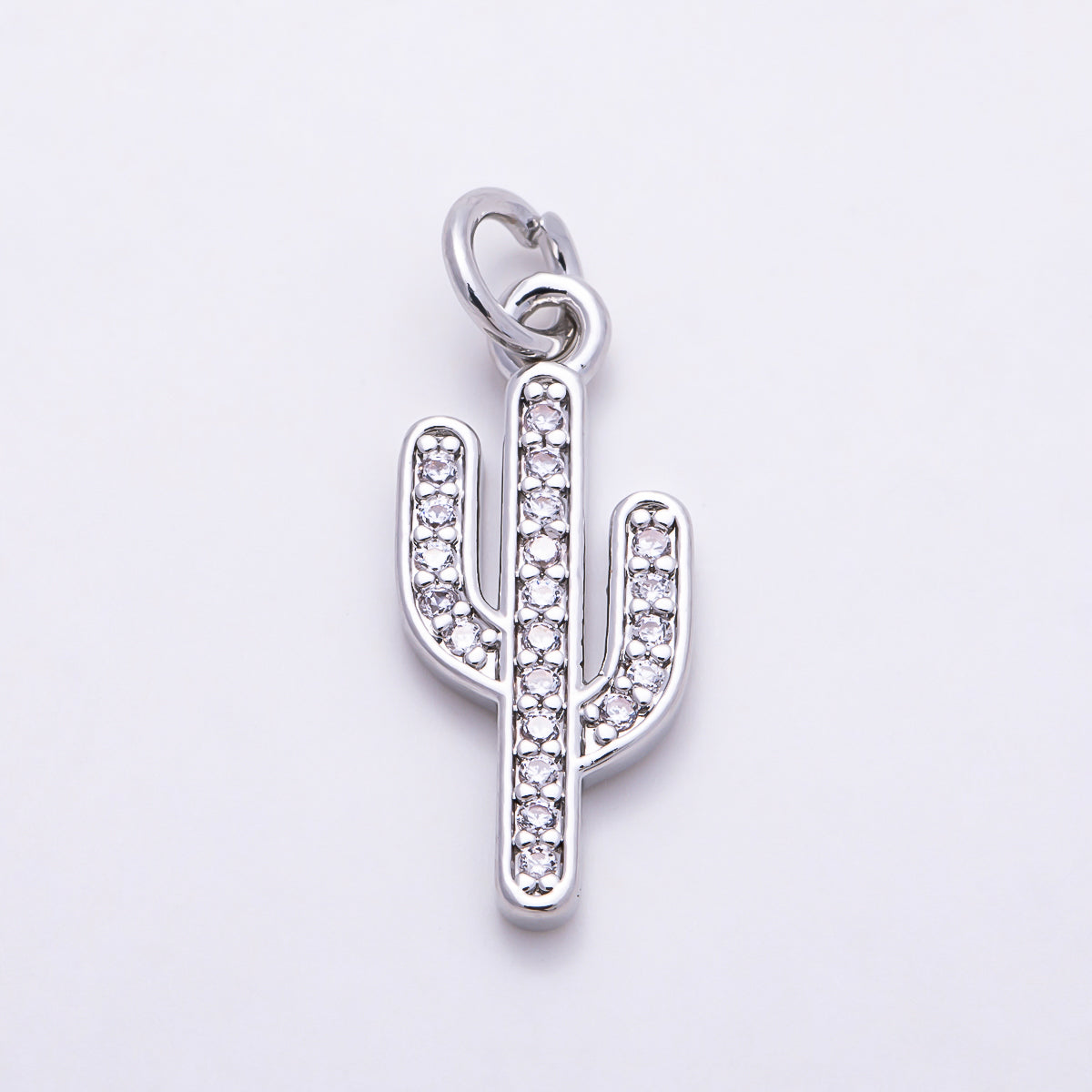 Silver 18mm Micro Paved CZ Cactus Plant Floral Charm | Charms-01572
