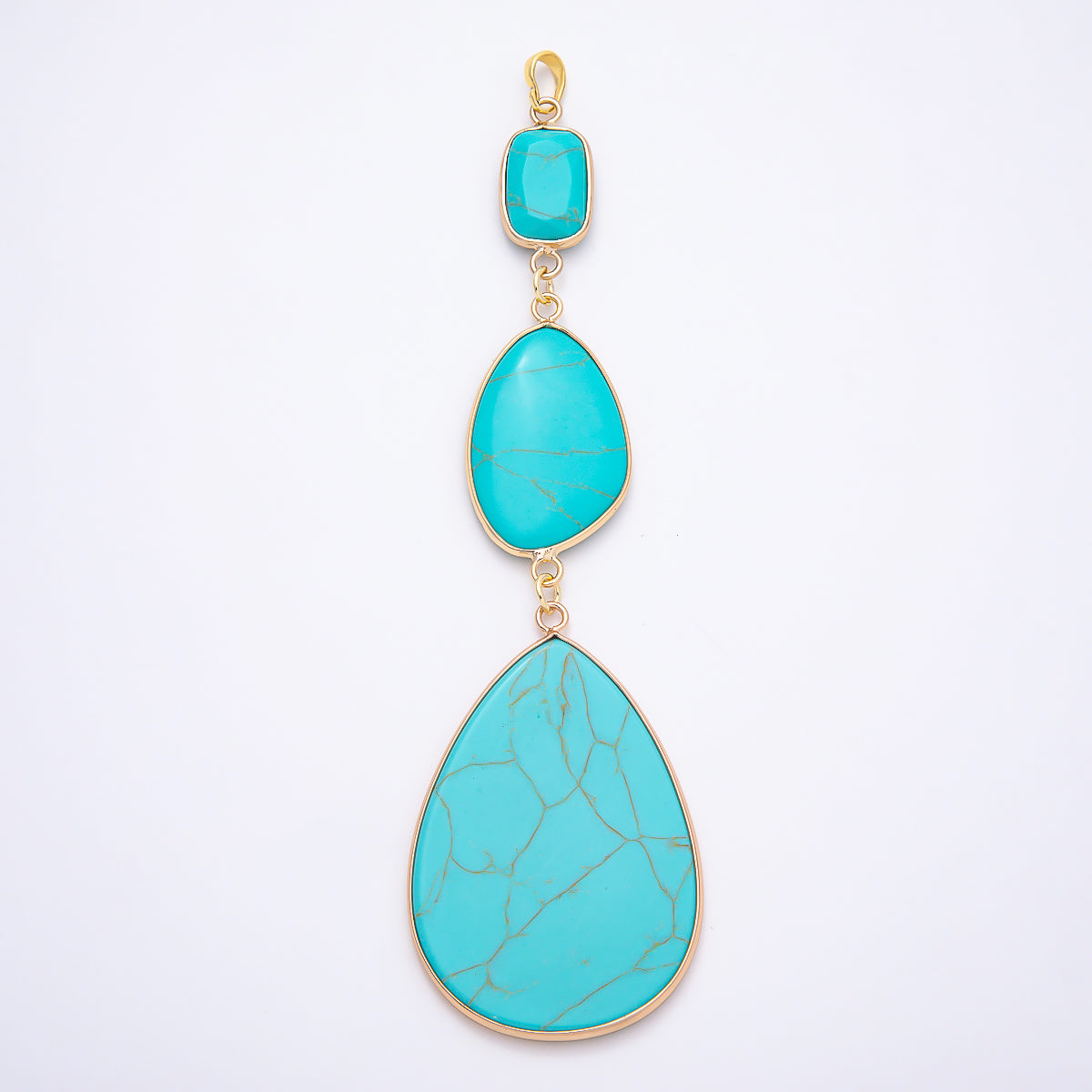 16K Gold Filled 130mm Turquoise Cabochon Natural Gemstone Multi-Shape Center Statement Pendant | Charms-01573 - Charms-01575