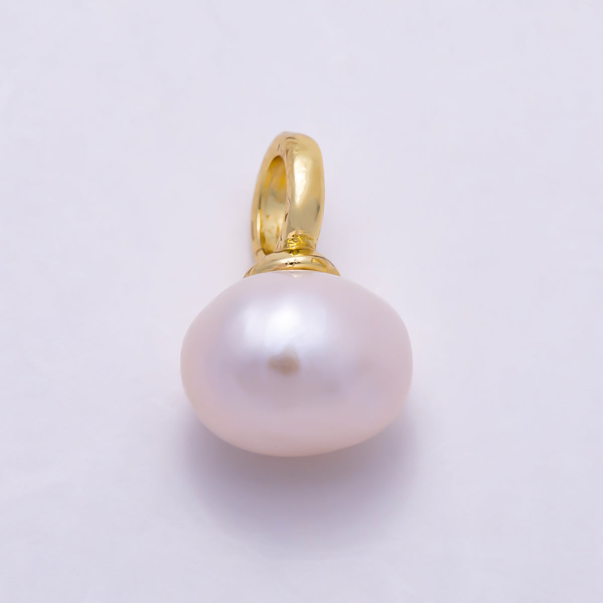 16K Gold Filled 13mm White Oval Shell Pearl Drop Pendant | Charms-01591
