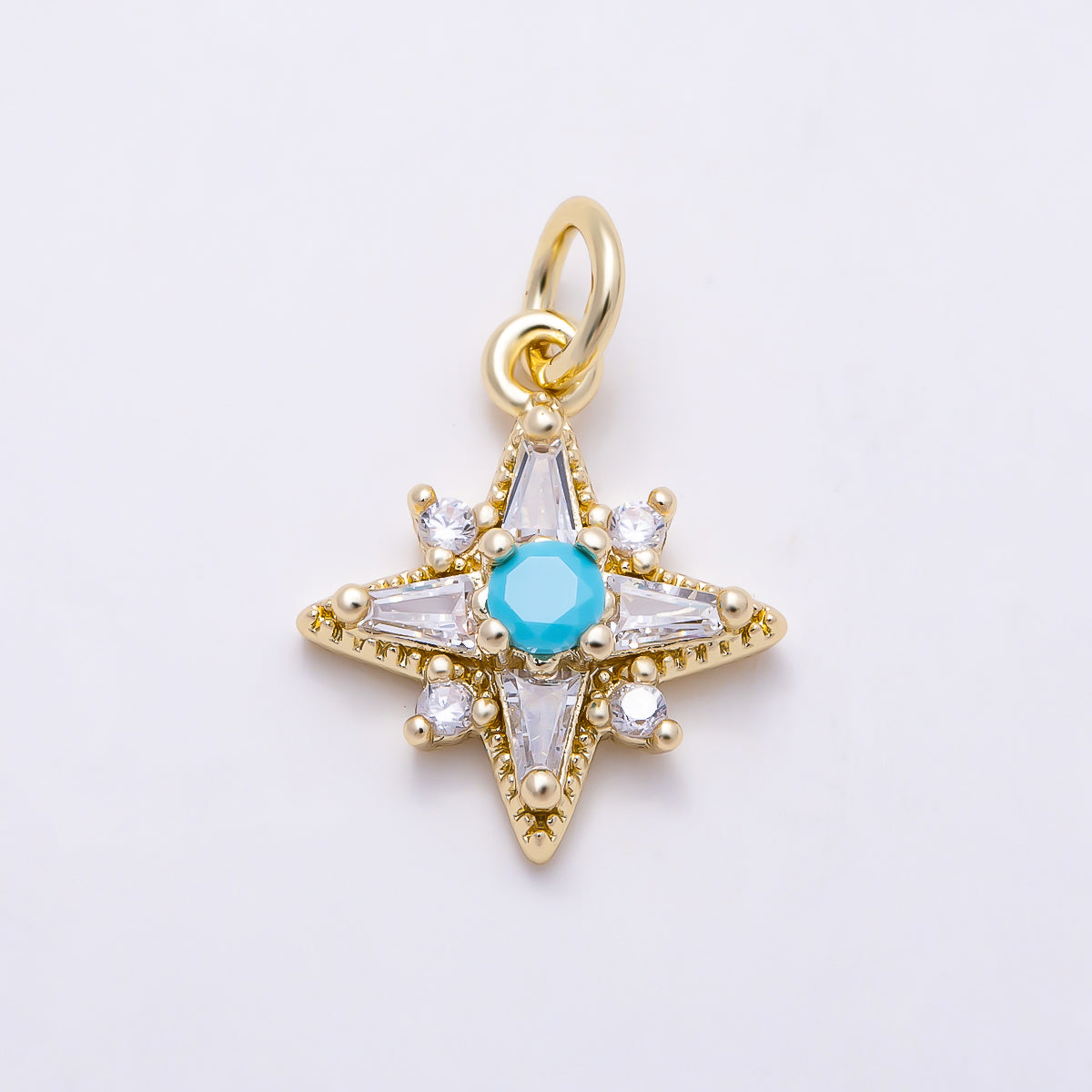 16K Gold Filled 15mm Blue Turquoise CZ North Star Celestial Charm | Charms-01603