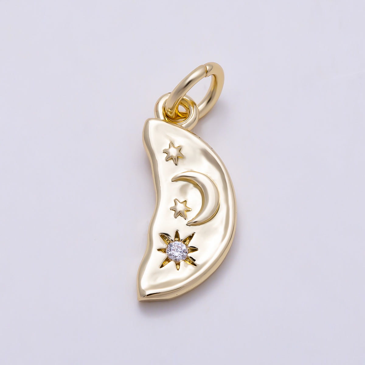16K Gold Filled 15mm Clear CZ Celestial Star Leaf Geometric Charm | Charms-01604