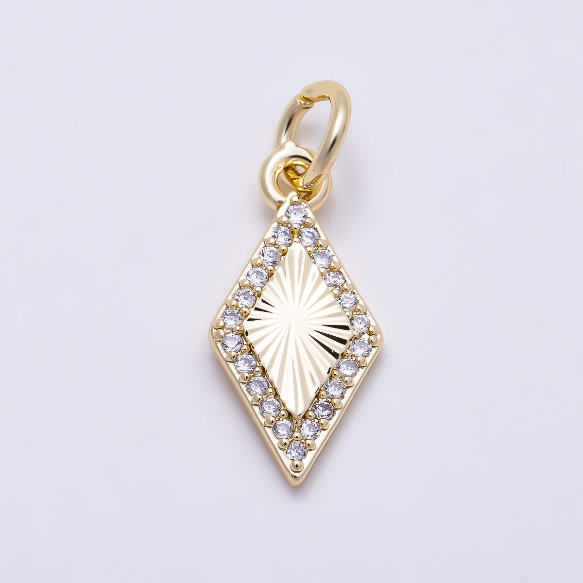 16K Gold Filled 15mm Micro Paved CZ Sunburst Rhombus Charm | Charms-01608
