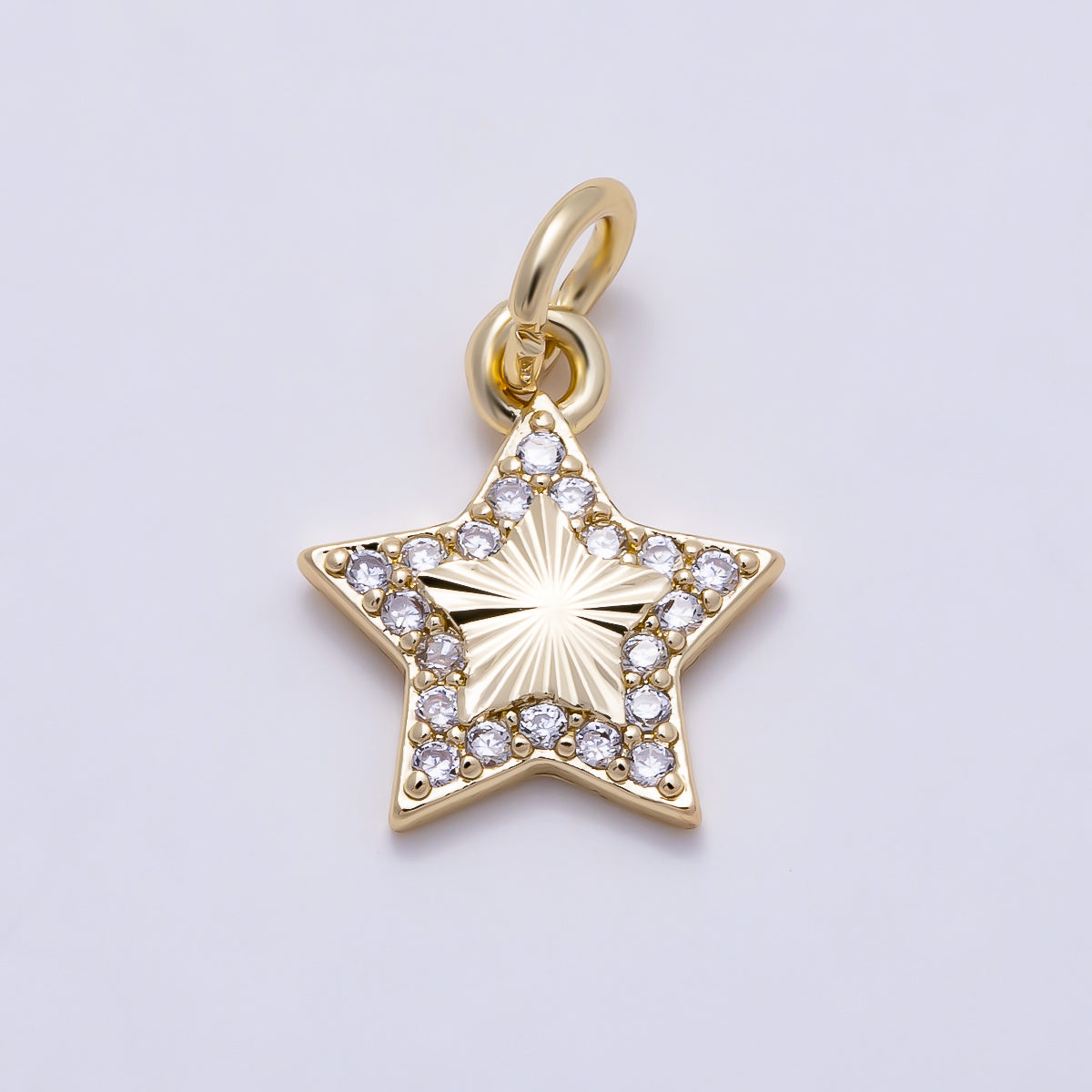 16K Gold Filled 12mm Micro Paved CZ Sunburst Celestial Star Charm | Charms-01609