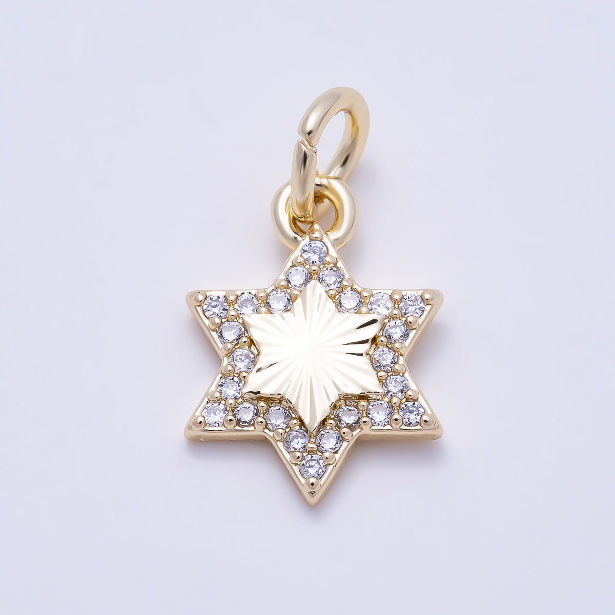 16K Gold Filled 13mm Micro Paved CZ Sunburst Star Celestial Charm | Charms-01610