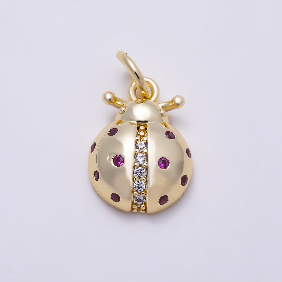 16K Gold Filled 13mm Fuchsia CZ Puffy Ladybug Animal Charm | Charms-01613