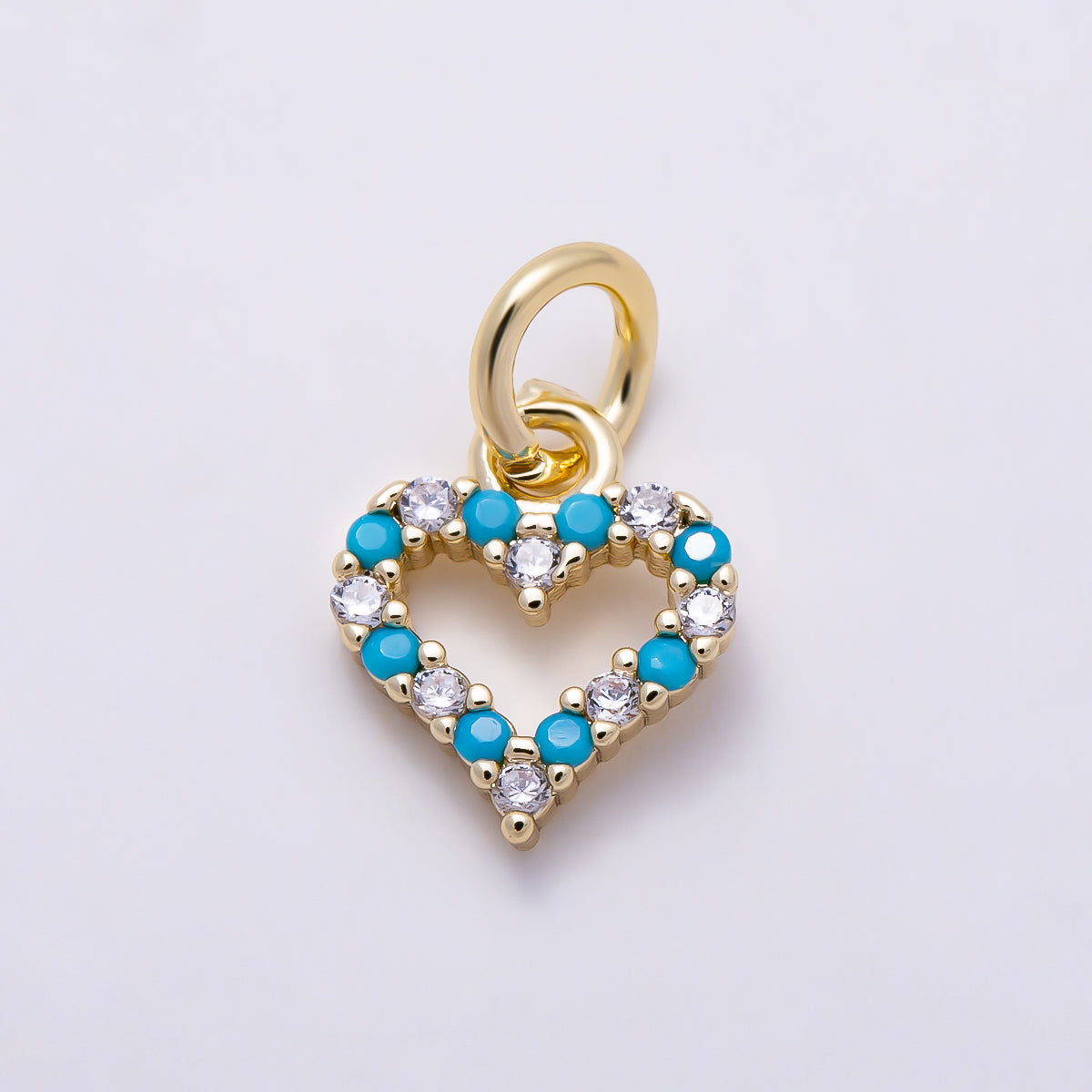 16K Gold Filled 10mm Turquoise and Clear CZ Open Heart Charm | Charms-01622