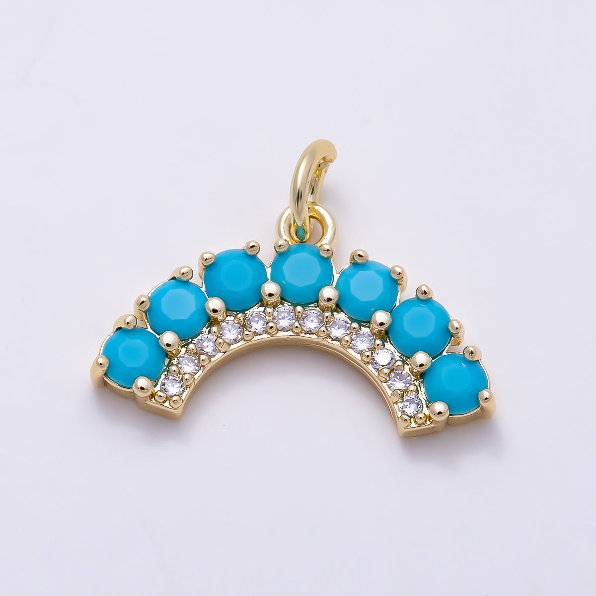 16K Gold Filled 19mm Turquoise CZ Curved Gemstone Crescent Arch Charm | Charms-01626