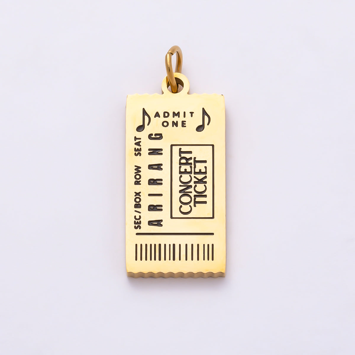 ARIRANG Stainless Steel Gold PVD 21mm Engraved Concert Ticket Tag Charms | Charms-01631