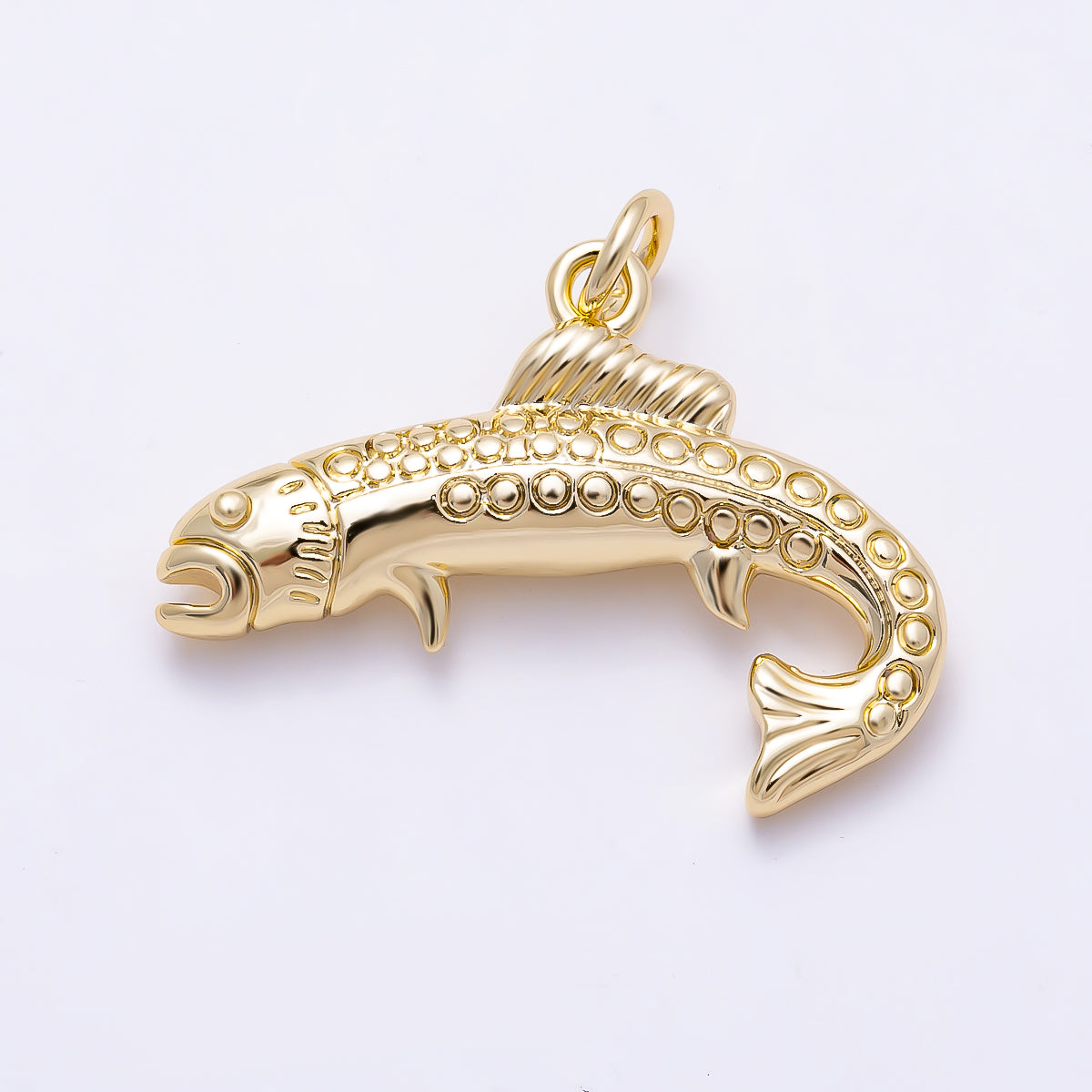 16K Gold Filled 24mm 3D Textured Curved Fish Ocean Charm | Charms-01633
