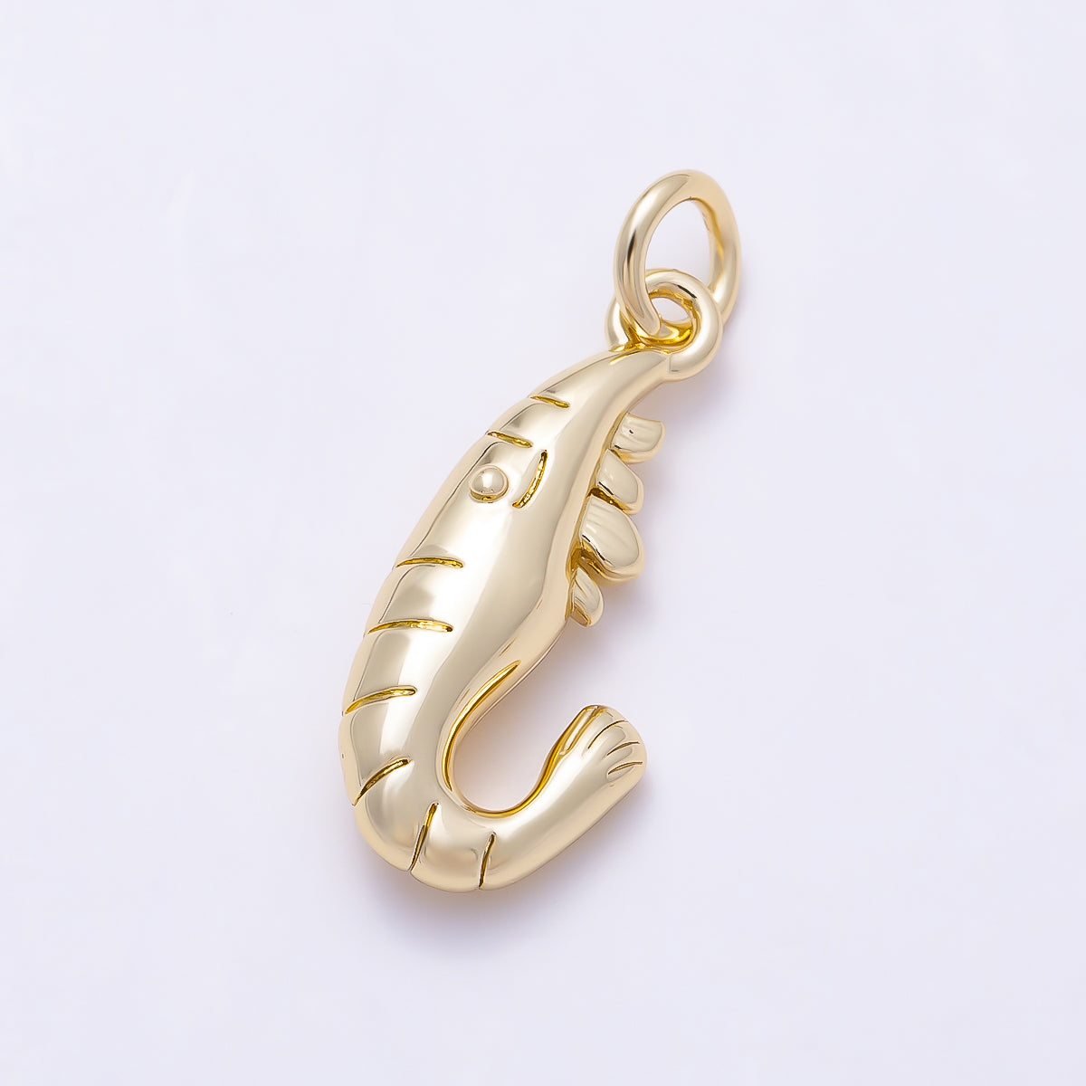 16K Gold Filled 19mm Nautical Curved Shrimp Ocean Charm | Charms-01634