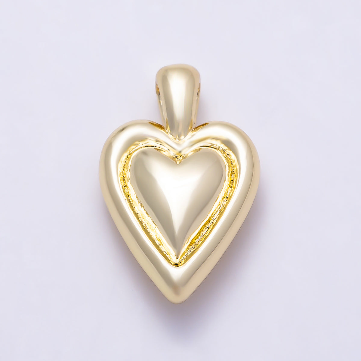 16K Gold Filled 16mm Puffy Double Layered Heart Charm | Charms-01640