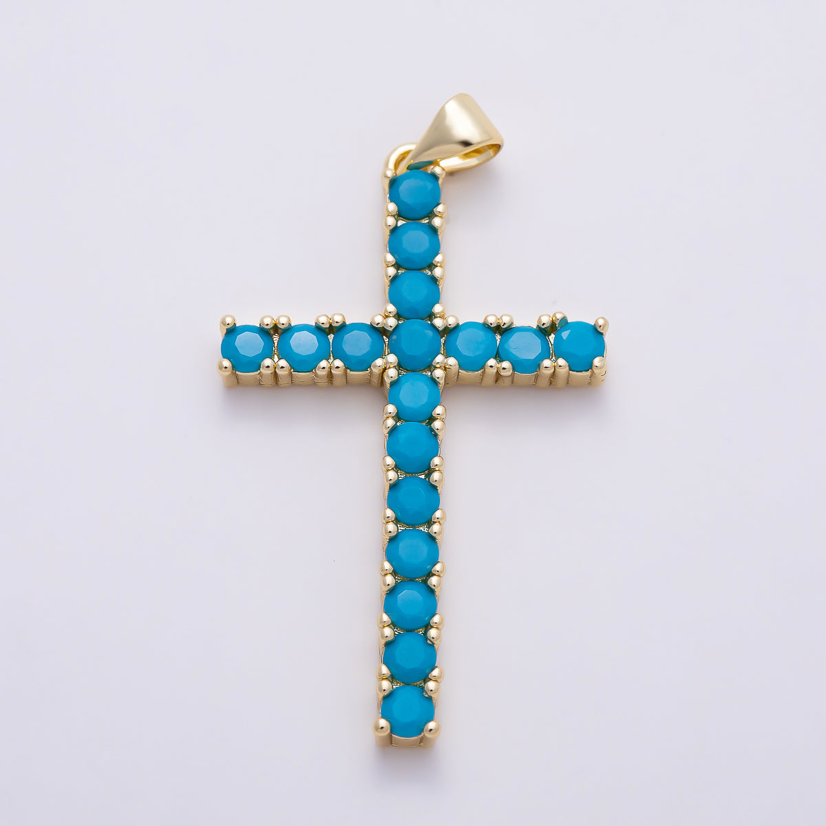 16K Gold Filled 37mm Turquoise Micro Paved Cross Religious Pendant | Charms-01653