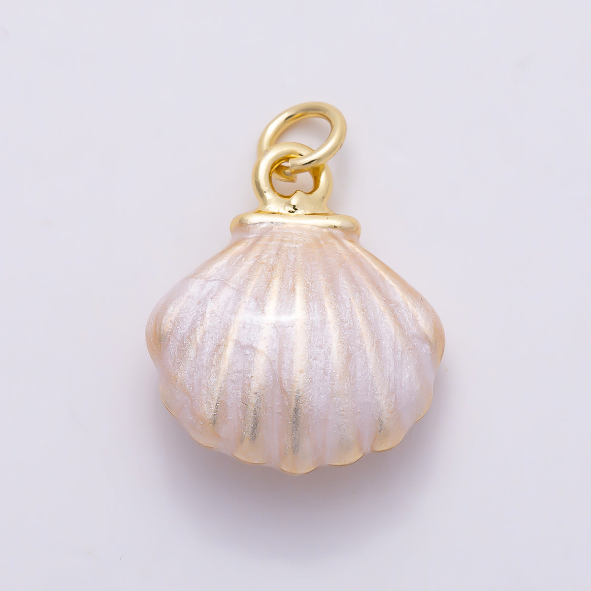16K Gold Filled 19mm Iridescent Mother of Pearl Enamel Scallop Shell Charm | Charms-01655