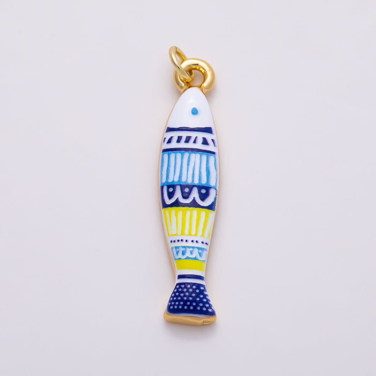 16K Gold Filled 33mm Colorful Mediterranean Enamel Sardine Fish Charm | Charms-01656