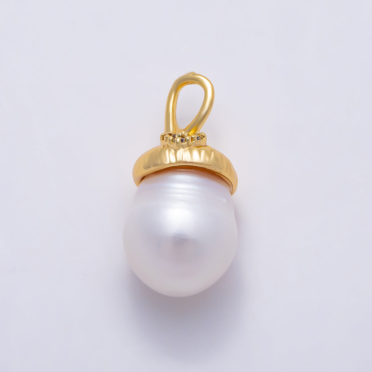 16K Gold Filled 19mm Teardrop Freshwater Pearl Cap Pendant | Charms-01664