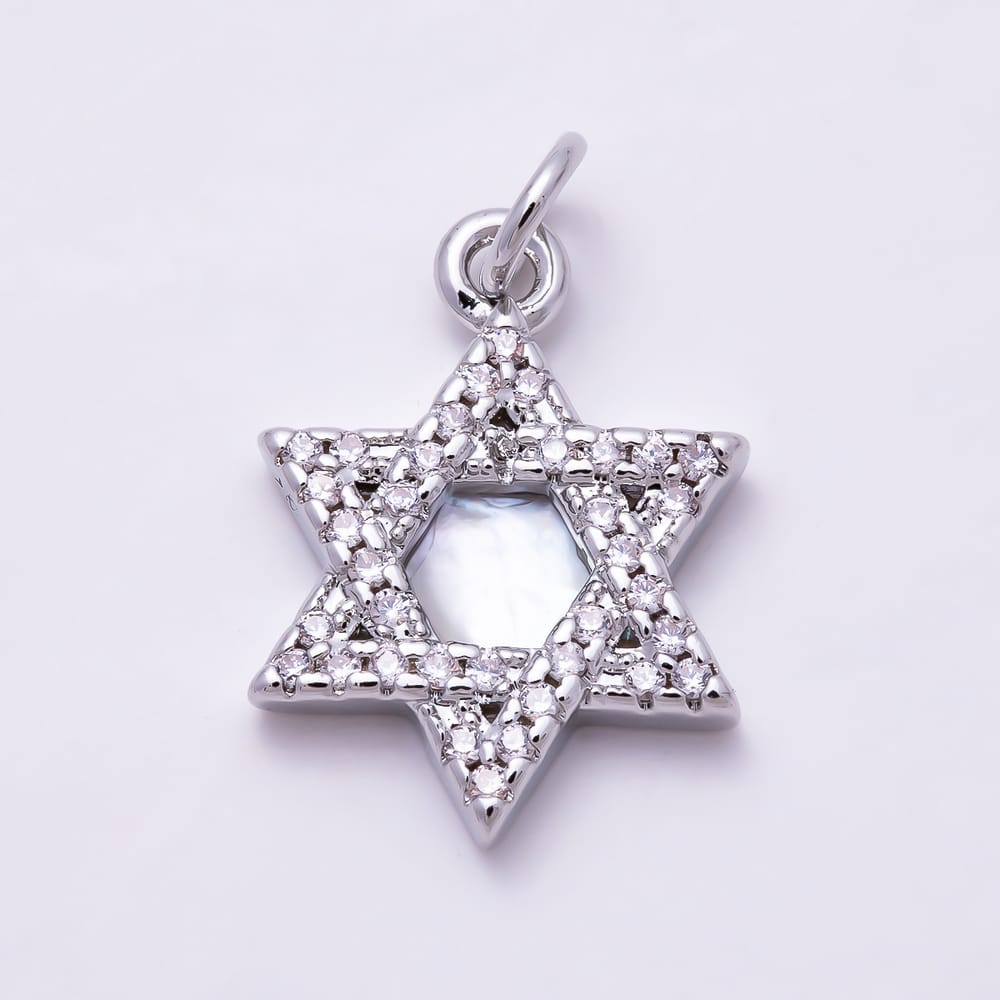 14K Gold Filled 18mm Shell Pearl Micro Paved CZ Star of David Religious Charm in Gold & Silver | Charms-00018 Charms-01682