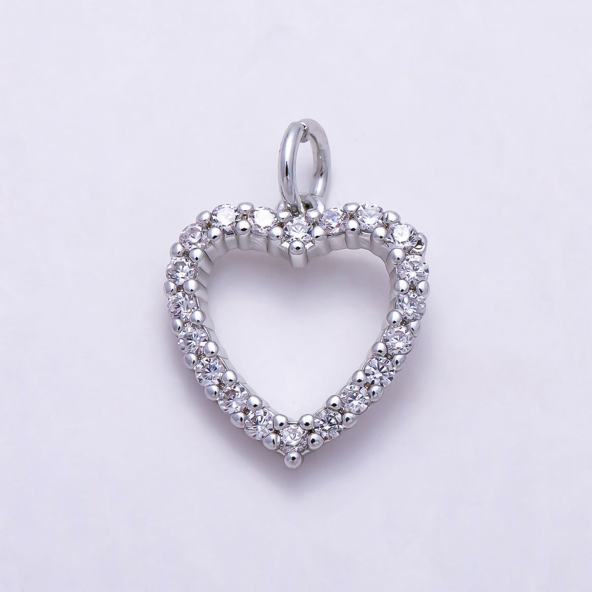 Silver Micro Paved CZ Open Love Heart Charm | Charms-01684