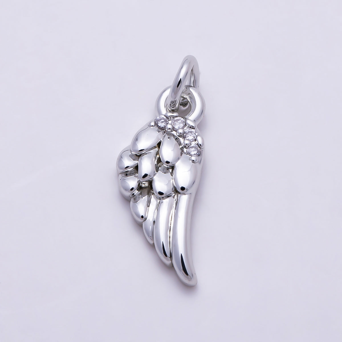 Silver Clear CZ Angel Wing Feather Religious Charm | Charms-01685
