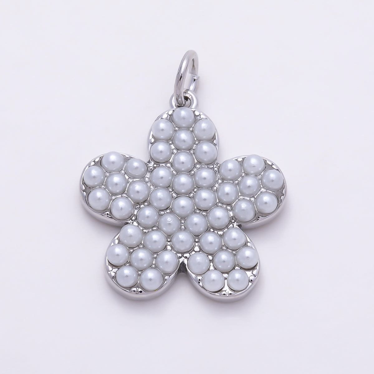 16K Gold Filled 19mm Micro Paved Shell Pearl Five-Petal Flower Charm | Charms-01686 - Charms-01687