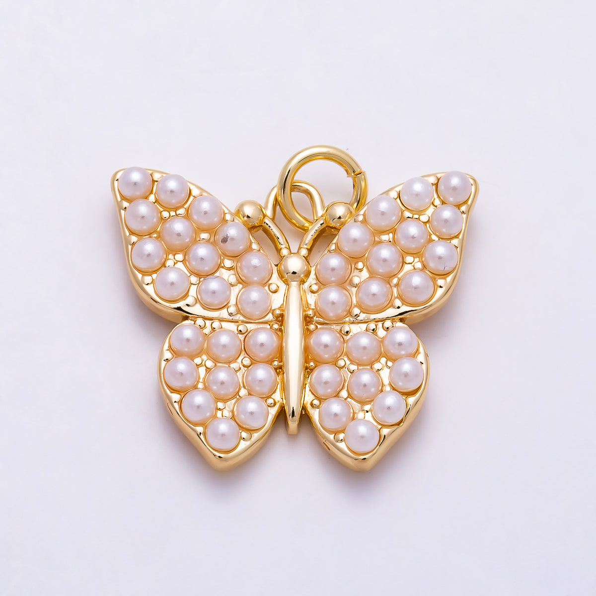 16K Gold Filled 20mm Shell Pearl Encrusted Butterfly Mariposa Charm | Charms-01690 - Charms-01691