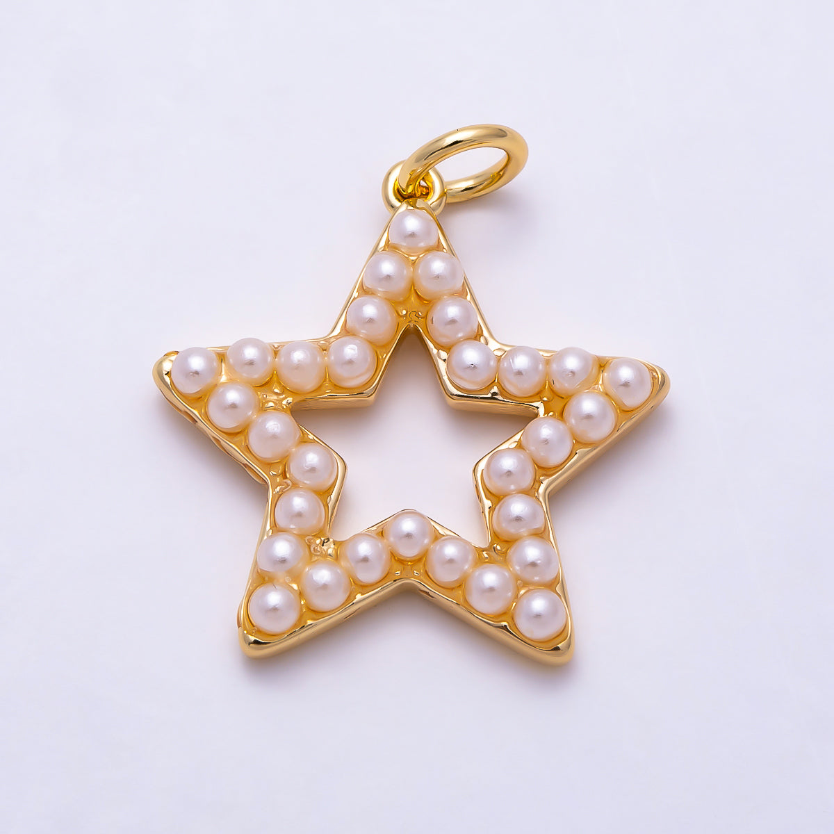 16K Gold Filled 20mm Openwork Celestial Star Shell Pearl Frame Charm | Charms-01696 - Charms-01697