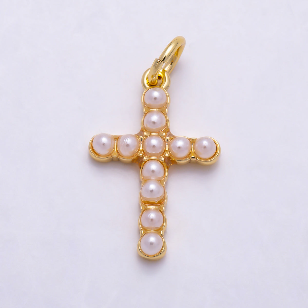 16K Gold Filled 17mm Openwork Cross Shell Pearl Frame Religious Charm | Charms-01698 - Charms-01699