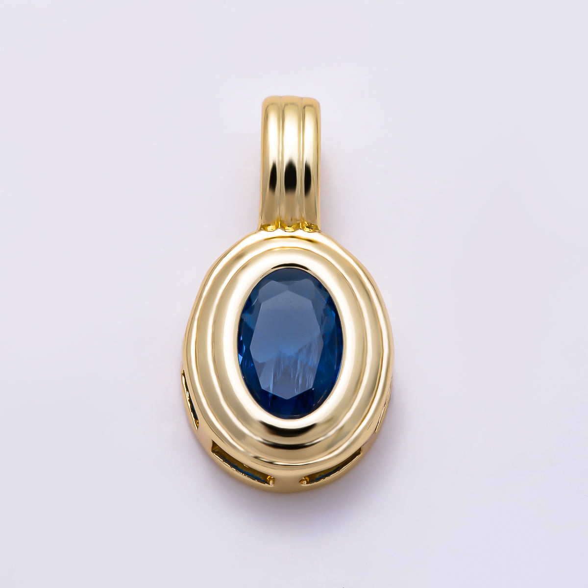 16K Gold Filled 18mm Oval Bezel CZ Birthstone Textured Bail Pendant | Charms-01700 - Charms-01711