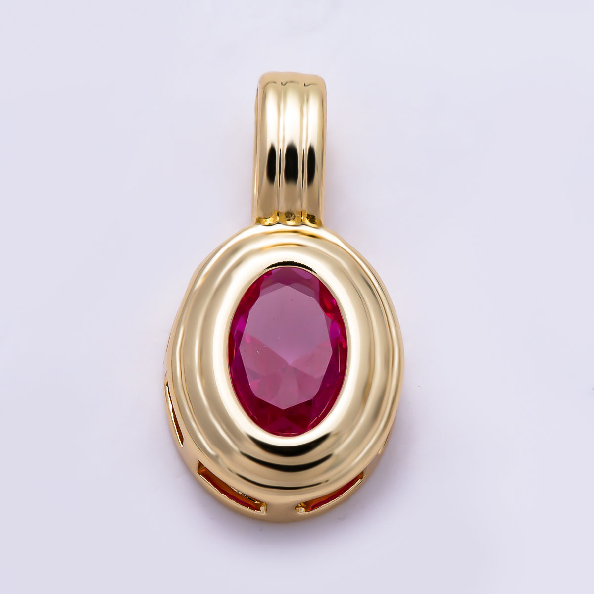 16K Gold Filled 18mm Oval Bezel CZ Birthstone Textured Bail Pendant | Charms-01700 - Charms-01711