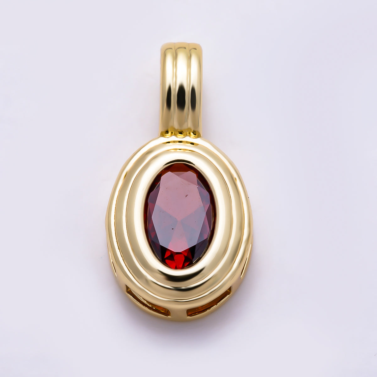 16K Gold Filled 18mm Oval Bezel CZ Birthstone Textured Bail Pendant | Charms-01700 - Charms-01711