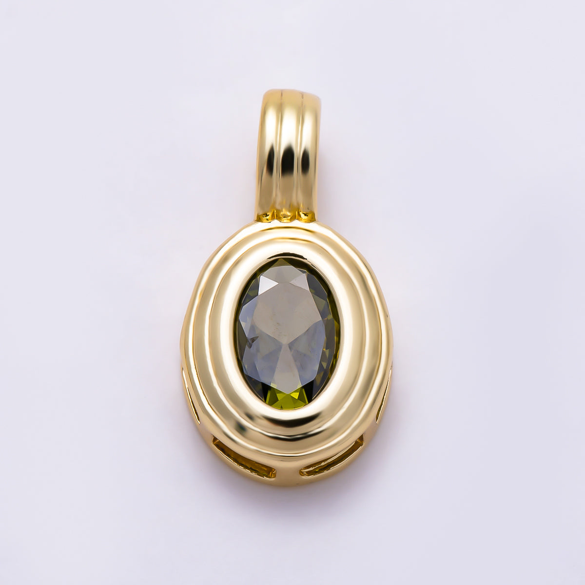 16K Gold Filled 18mm Oval Bezel CZ Birthstone Textured Bail Pendant | Charms-01700 - Charms-01711