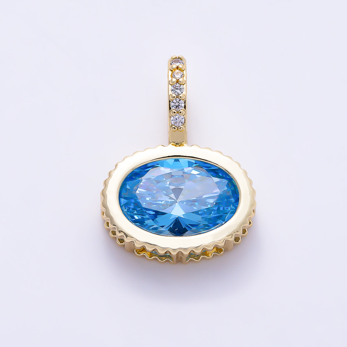 16K Gold Filled 20mm Oval Birthstone CZ Micro Paved Bail Pendant | Charms-01712 - Charms-01723