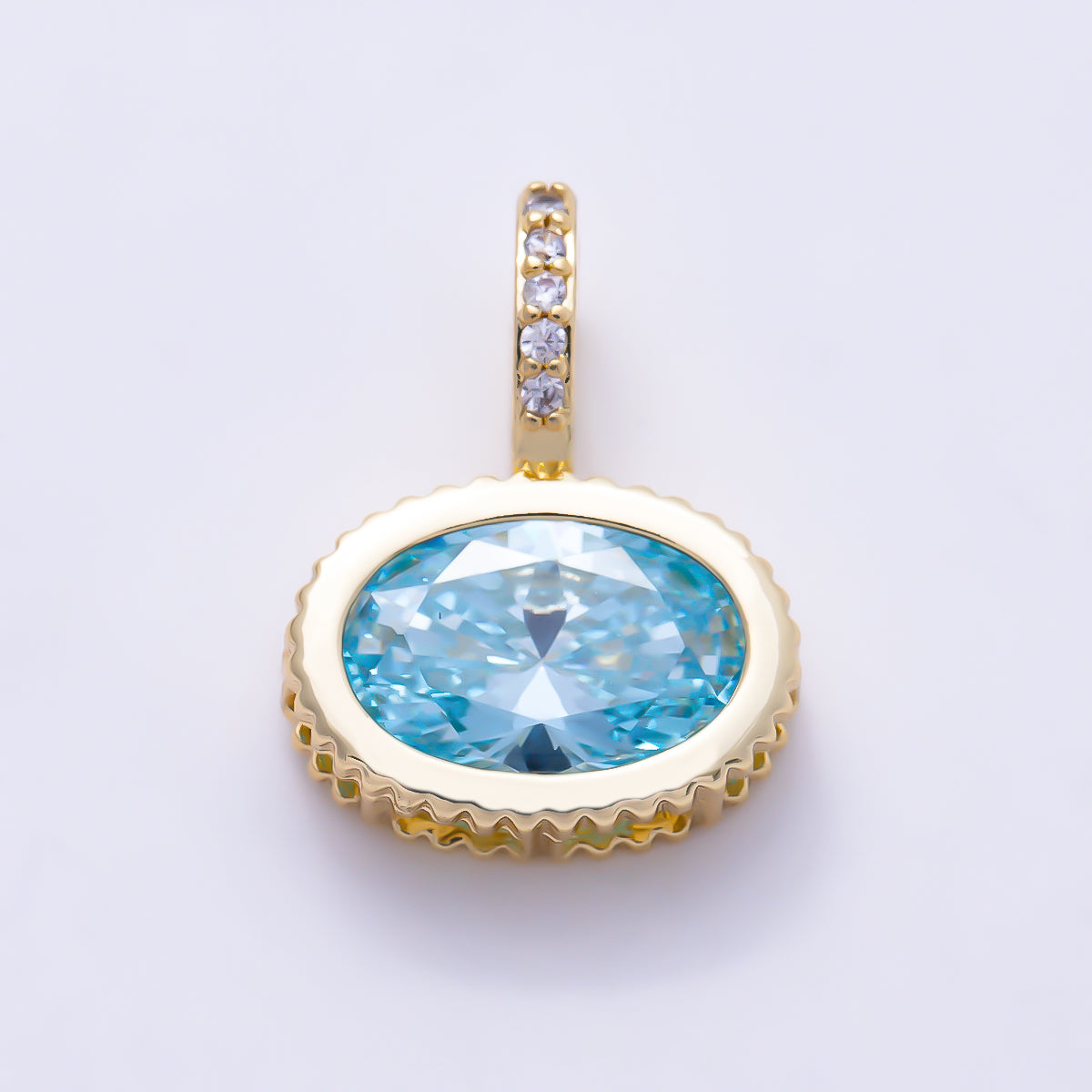 16K Gold Filled 20mm Oval Birthstone CZ Micro Paved Bail Pendant | Charms-01712 - Charms-01723