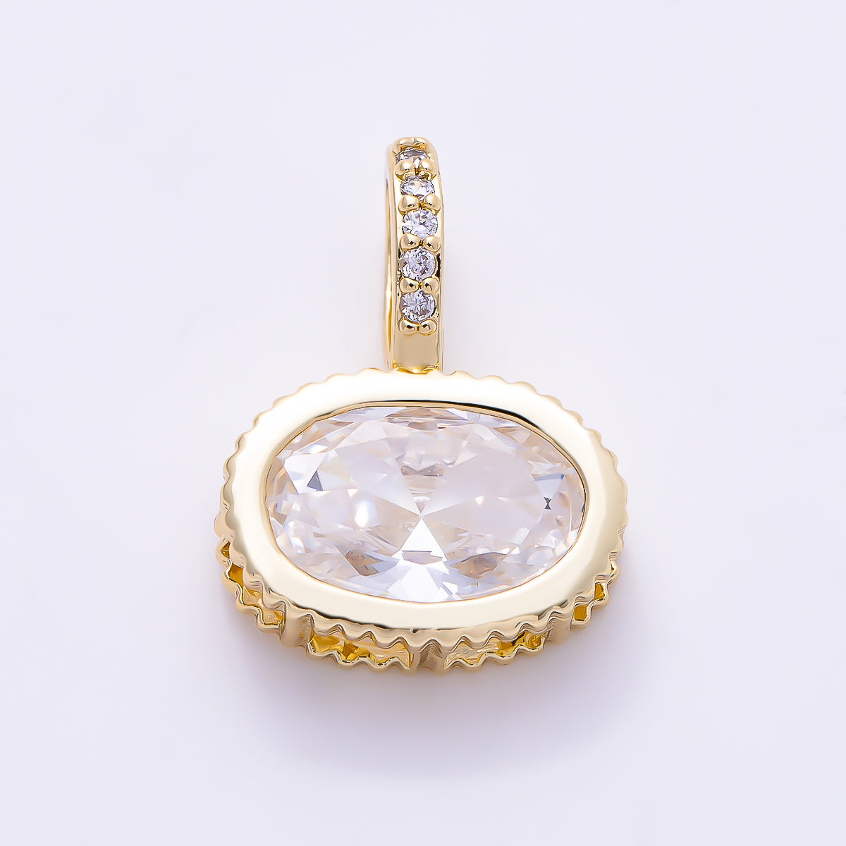 16K Gold Filled 20mm Oval Birthstone CZ Micro Paved Bail Pendant | Charms-01712 - Charms-01723