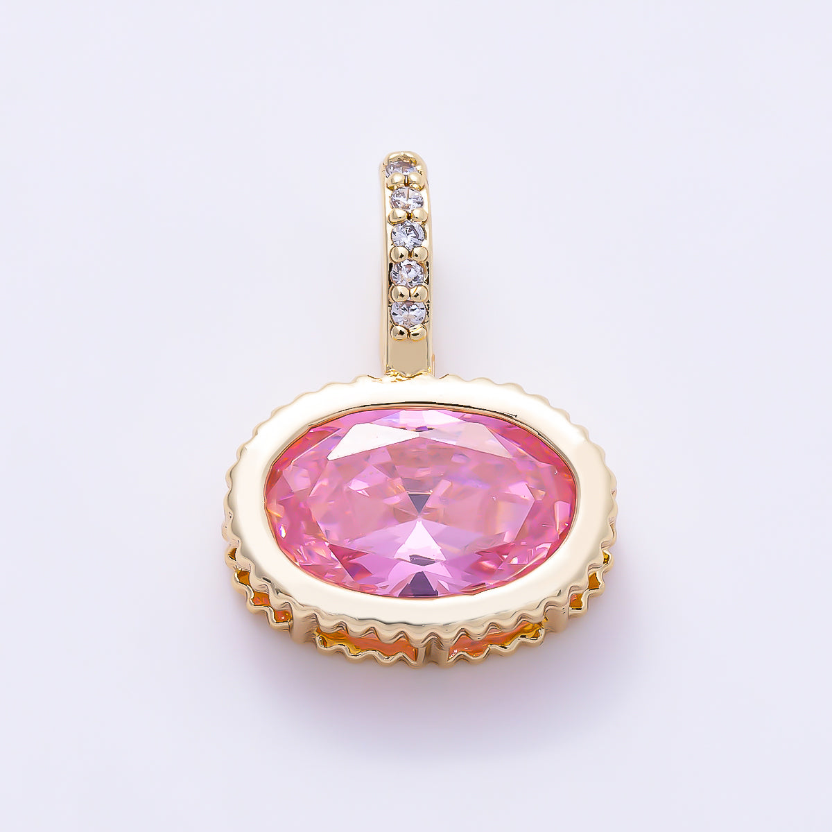 16K Gold Filled 20mm Oval Birthstone CZ Micro Paved Bail Pendant | Charms-01712 - Charms-01723