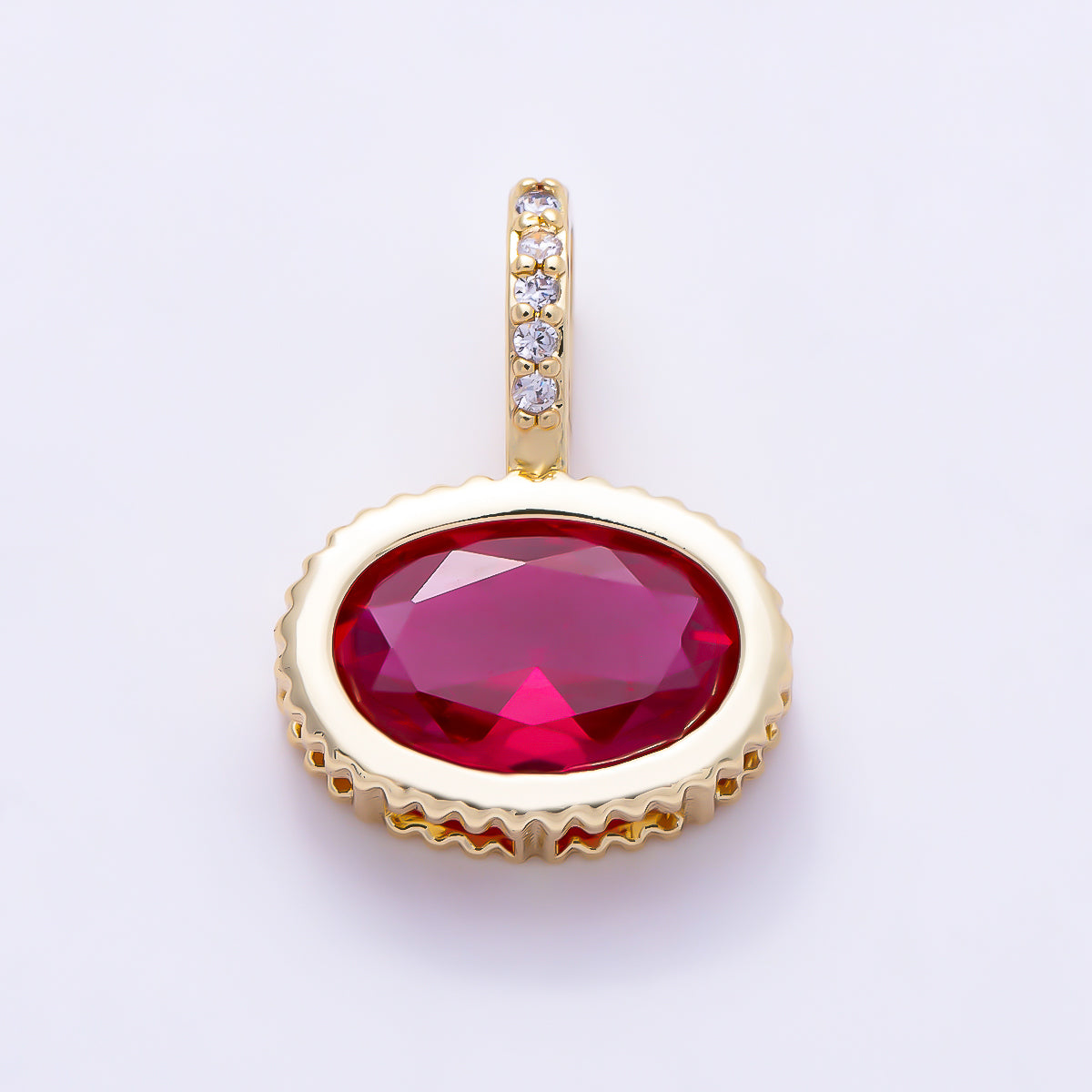 16K Gold Filled 20mm Oval Birthstone CZ Micro Paved Bail Pendant | Charms-01712 - Charms-01723