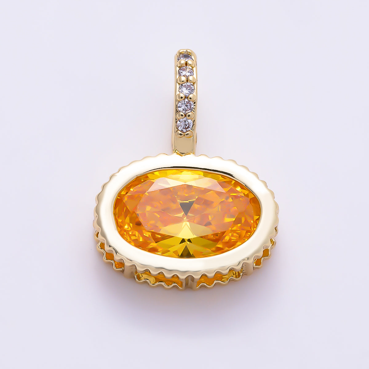 16K Gold Filled 20mm Oval Birthstone CZ Micro Paved Bail Pendant | Charms-01712 - Charms-01723