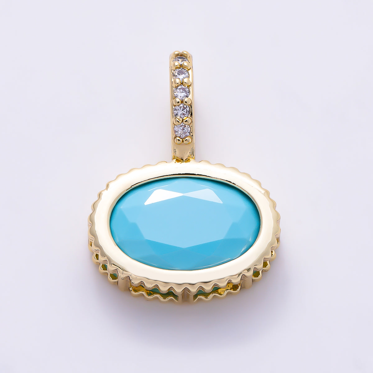 16K Gold Filled 20mm Oval Birthstone CZ Micro Paved Bail Pendant | Charms-01712 - Charms-01723