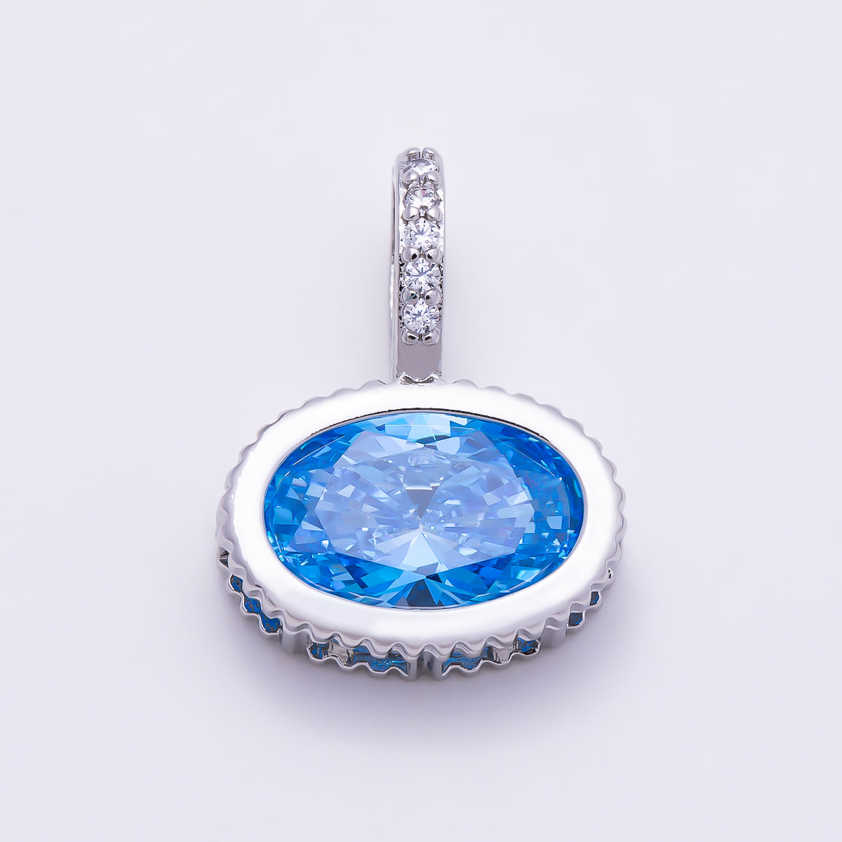 Silver 20mm Oval Birthstone CZ Micro Paved Bail Pendant | Charms-01724 - Charms-01735