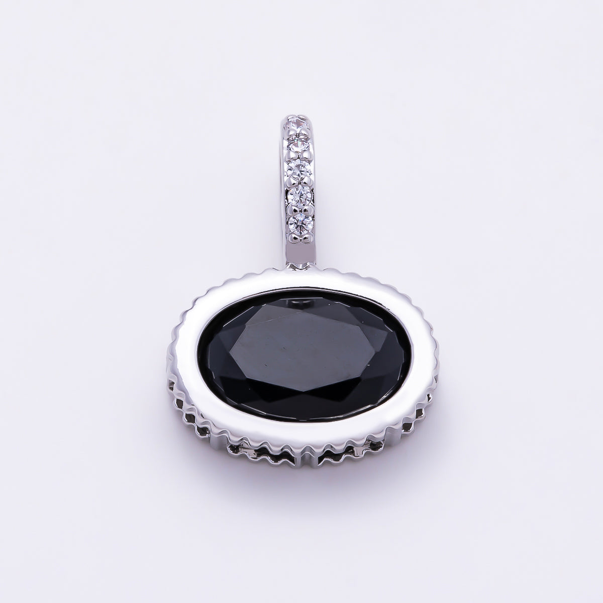 Silver 20mm Oval Birthstone CZ Micro Paved Bail Pendant | Charms-01724 - Charms-01735